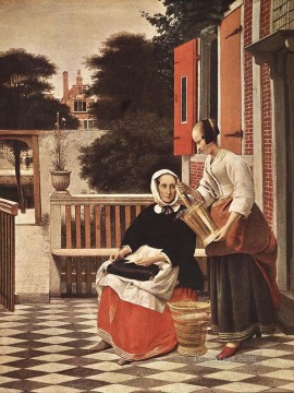 ピーテル・デ・ホーホ Painting - 女とメイド ジャンル ピーテル・デ・ホーホ